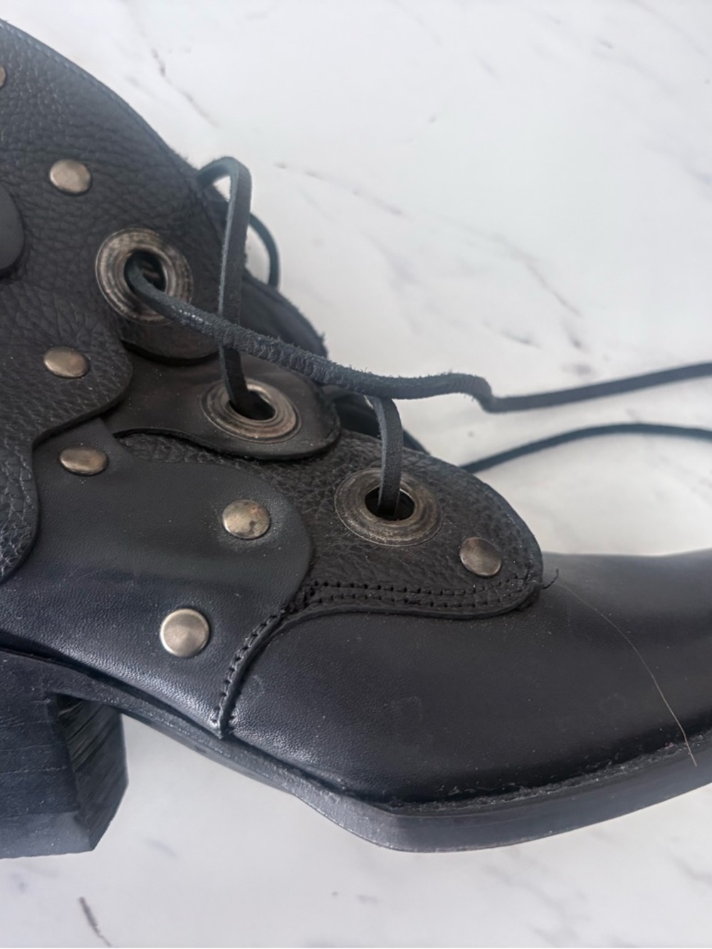 John Fluevog Emmylou Harris Boot - Black Leather Ankle Boots with Logo Insole - Picture 4 of 10